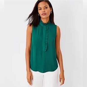Ann Taylor Ruffled Pintucked Popover Shell